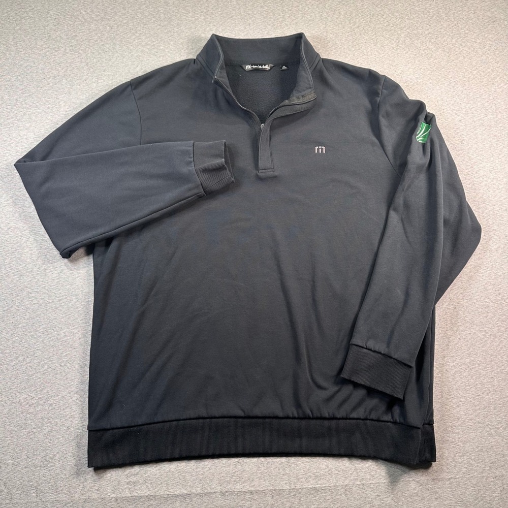 TravisMathew 1/4 Zip Pullover Sweatshirt Mens 2XL‎ Black Long Sleeve Golf Logo